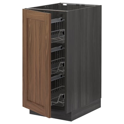 METOD Base cabinet with wire baskets, black Enköping/brown walnut effect, 40x60 cm