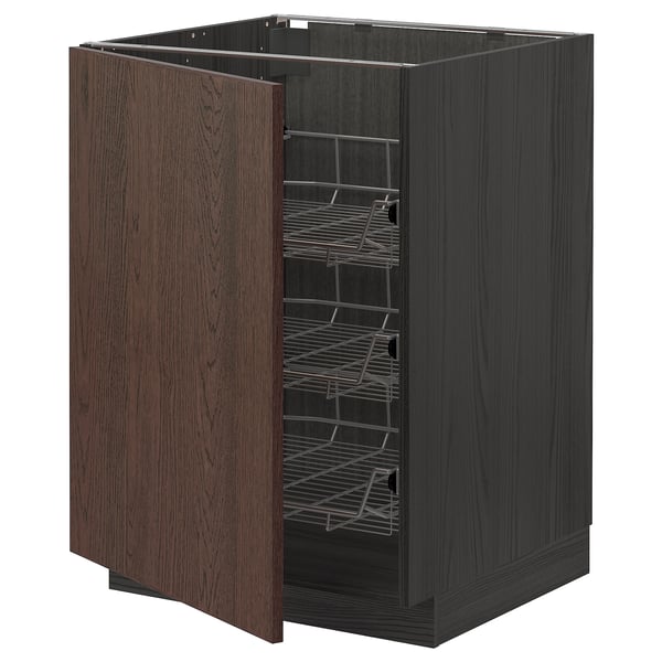 METOD Base cabinet with wire baskets, black/Sinarp brown, 60x60 cm
