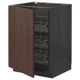 METOD Base cabinet with wire baskets, black/Sinarp brown, 60x60 cm