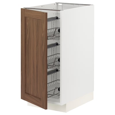 METOD Base cabinet with wire baskets, white Enköping/brown walnut effect, 40x60 cm