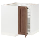 METOD Corner base cabinet with carousel, white Enköping/brown walnut effect, 88x88 cm