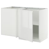 METOD Corner base cabinet with shelf, white/Voxtorp high-gloss/white, 128x68 cm