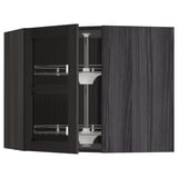 METOD Corner wall cab w carousel/glass dr, black/Lerhyttan black stained, 68x60 cm