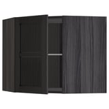 METOD Corner wall cab w shelves/glass dr, black/Lerhyttan black stained, 68x60 cm