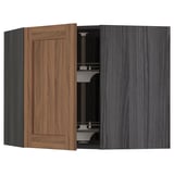 METOD Corner wall cabinet with carousel, black Enköping/brown walnut effect, 68x60 cm