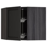 METOD Corner wall cabinet with carousel, black/Lerhyttan black stained, 68x60 cm