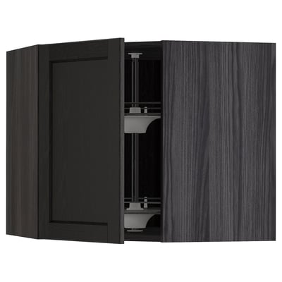 METOD Corner wall cabinet with carousel, black/Lerhyttan black stained, 68x60 cm