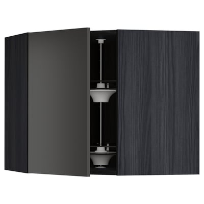 METOD Corner wall cabinet with carousel, black/Nickebo matt anthracite, 68x60 cm