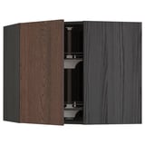 METOD Corner wall cabinet with carousel, black/Sinarp brown, 68x60 cm