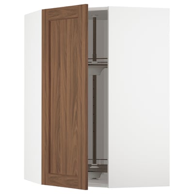 METOD Corner wall cabinet with carousel, white Enköping/brown walnut effect, 68x100 cm