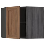 METOD Corner wall cabinet with shelves, black Enköping/brown walnut effect, 68x60 cm
