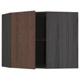 METOD Corner wall cabinet with shelves, black/Sinarp brown, 68x60 cm