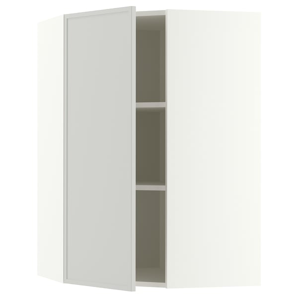 METOD Corner wall cabinet with shelves, white/Aspudden light grey, 68x100 cm