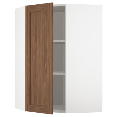 METOD Corner wall cabinet with shelves, white Enköping/brown walnut effect, 68x100 cm