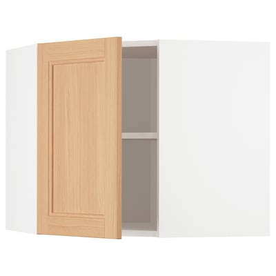 METOD Corner wall cabinet with shelves, white/Vedhamn oak, 68x60 cm