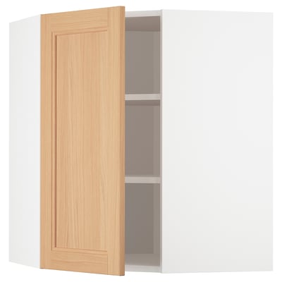METOD Corner wall cabinet with shelves, white/Vedhamn oak, 68x80 cm
