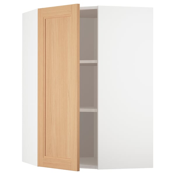 METOD Corner wall cabinet with shelves, white/Vedhamn oak, 68x100 cm