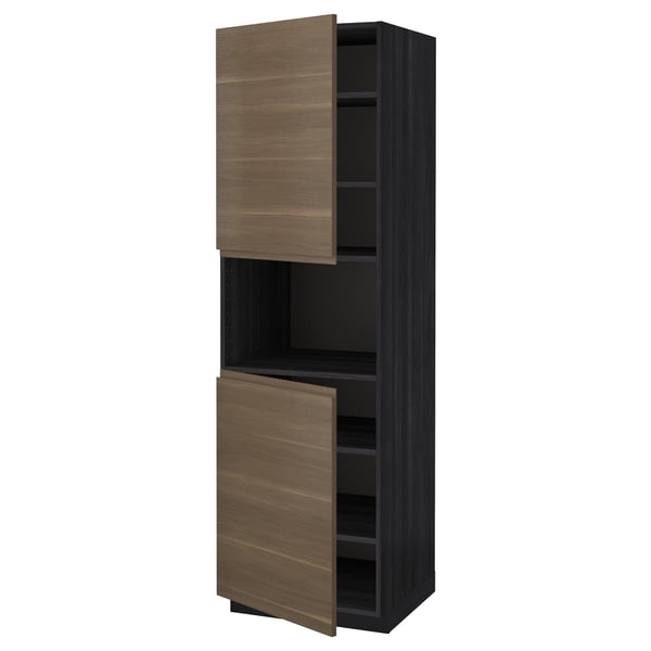 Metod خزانة عالية لميكروويف مع بابين أرفف أسود Voxtorp شكل خشب الجوز Ikea