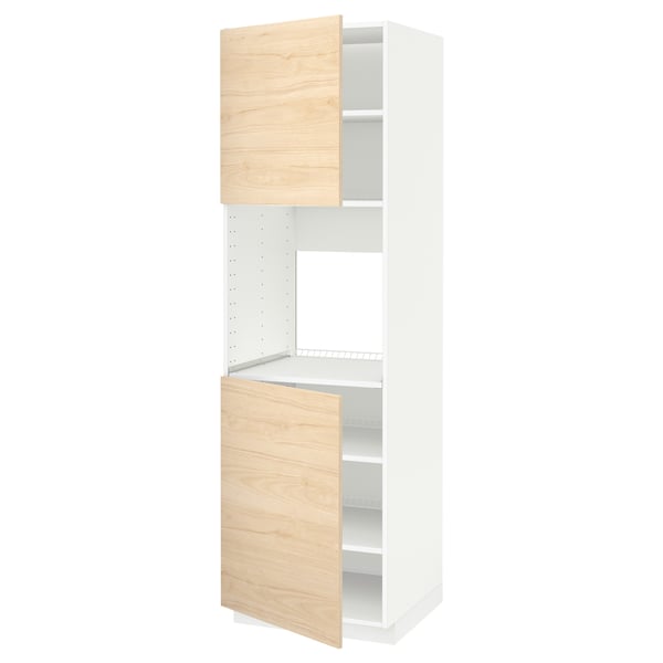 METOD High cab f oven w 2 doors/shelves, white/Askersund light ash effect, 60x60x200 cm