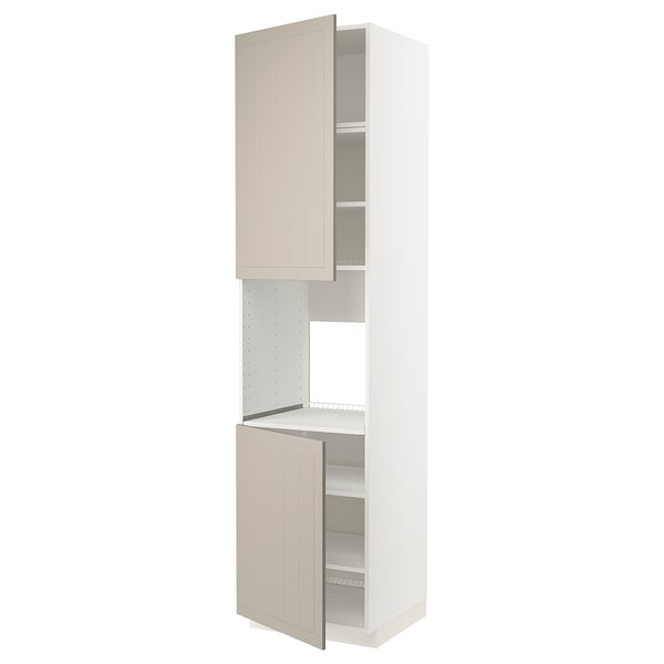 METOD High cab f oven w 2 doors/shelves, white/Stensund beige, 60x60x240 cm
