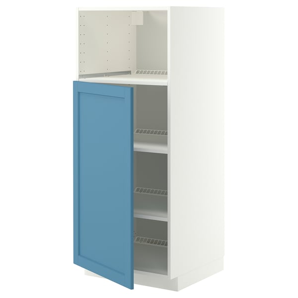 METOD High cabinet f built-in appliances, white/Lerhyttan blue, 60x60x140 cm