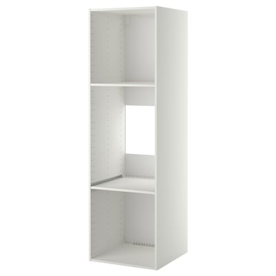White METOD kitchen cabinet with open shelves and ventilation cutouts.