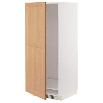 METOD High cabinet for fridge/freezer, white/Vedhamn oak, 60x60x140 cm