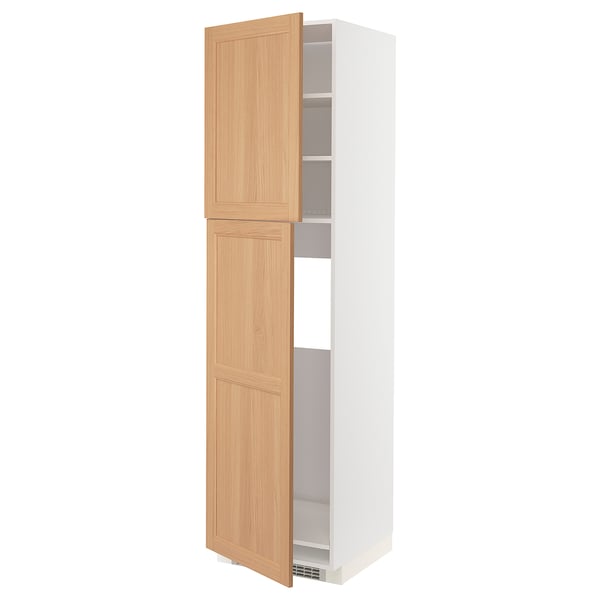 METOD High cabinet for fridge w 2 doors, white/Vedhamn oak, 60x60x220 cm