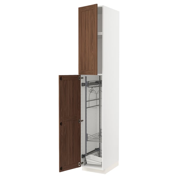 METOD High cabinet with cleaning interior, white Enköping/brown walnut effect, 40x60x240 cm