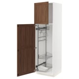 METOD High cabinet with cleaning interior, white Enköping/brown walnut effect, 60x60x200 cm