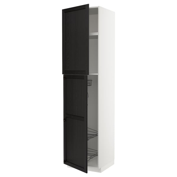 METOD High cabinet with cleaning interior, white/Lerhyttan black stained, 60x60x240 cm
