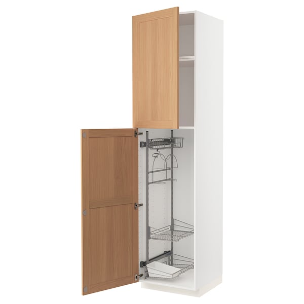 METOD High cabinet with cleaning interior, white/Vedhamn oak, 60x60x240 cm