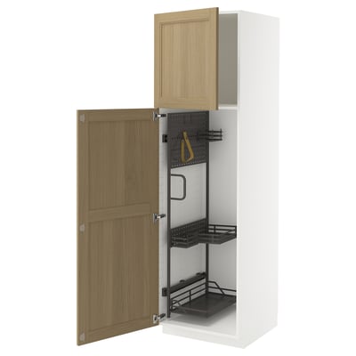 METOD High cabinet with cleaning interior, white/Vedhamn oak, 60x60x200 cm