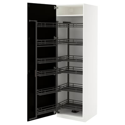 METOD High cabinet with pull-out larder, white/Bodbyn black, 60x60x200 cm