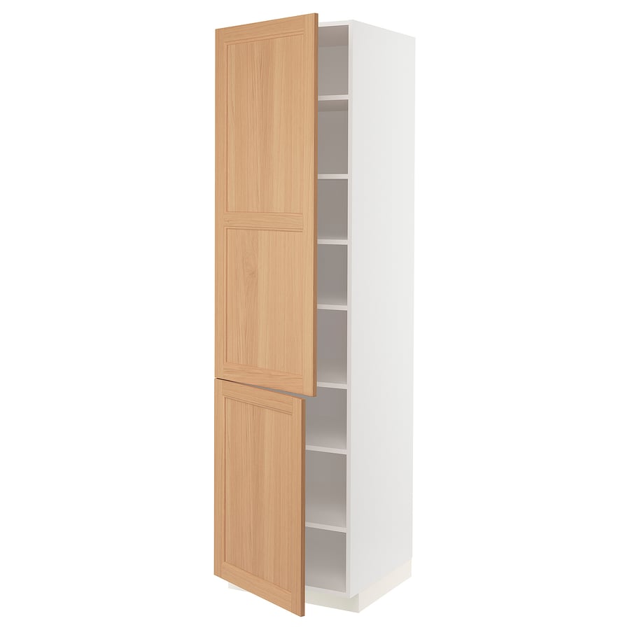 METOD high with shelves/2 doors, white/Vedhamn oak, 60x60x220
