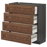 METOD / MAXIMERA Base cab 4 frnts/4 drawers, black Enköping/brown walnut effect, 80x37 cm