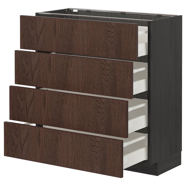 METOD / MAXIMERA Base cab 4 frnts/4 drawers, black/Sinarp brown, 80x37 cm