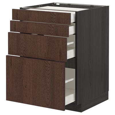METOD / MAXIMERA Base cab 4 frnts/4 drawers, black/Sinarp brown, 60x60 cm