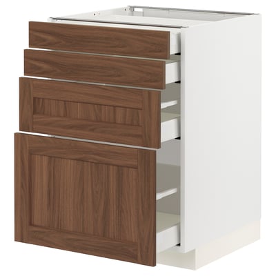 METOD / MAXIMERA Base cab 4 frnts/4 drawers, white Enköping/brown walnut effect, 60x60 cm