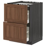 METOD / MAXIMERA Base cab f hob/2 fronts/2 drawers, black Enköping/brown walnut effect, 60x60 cm
