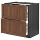 METOD / MAXIMERA Base cab f hob/2 fronts/3 drawers, black Enköping/brown walnut effect, 80x60 cm