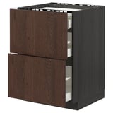 METOD / MAXIMERA Base cab f hob/2 fronts/3 drawers, black/Sinarp brown, 60x60 cm