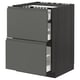 METOD / MAXIMERA Base cab f hob/2 fronts/3 drawers, black/Voxtorp dark grey, 60x60 cm