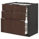 METOD / MAXIMERA Base cab f hob/3 fronts/3 drawers, black/Sinarp brown, 80x60 cm