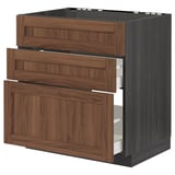 METOD / MAXIMERA Base cab f hob/int extractor w drw, black Enköping/brown walnut effect, 80x60 cm