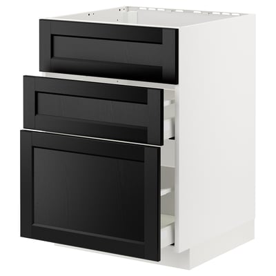 METOD / MAXIMERA Base cab f hob/int extractor w drw, white/Lerhyttan black stained, 60x60 cm
