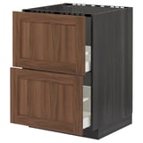 METOD / MAXIMERA Base cab f sink+2 fronts/2 drawers, black Enköping/brown walnut effect, 60x60 cm