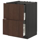 METOD / MAXIMERA Base cab f sink+2 fronts/2 drawers, black/Sinarp brown, 60x60 cm