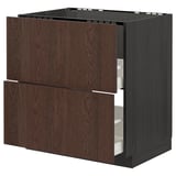 METOD / MAXIMERA Base cab f sink+2 fronts/2 drawers, black/Sinarp brown, 80x60 cm