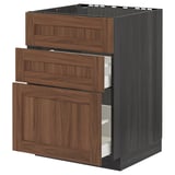 METOD / MAXIMERA Base cab f sink+3 fronts/2 drawers, black Enköping/brown walnut effect, 60x60 cm